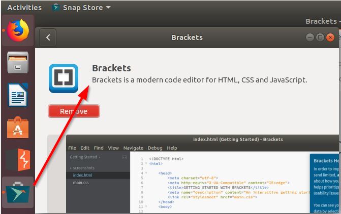 Ubuntu Install Brackets Editor using Snap