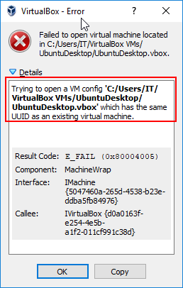 Virtualbox Same UUID Error