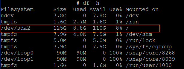 Ubuntu Disk Space df